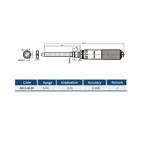 50mm Micrometer Head Range 0-50mm (Graduation 0.01mm / Accuracy 0.004mm), DASQUA
