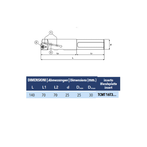 Adjustable boring bar Dimensions