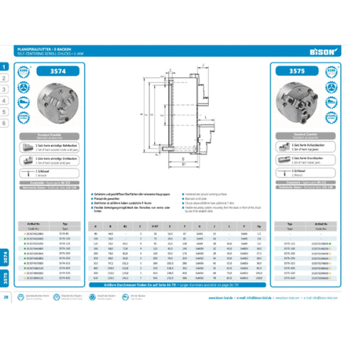 BISON B3274 3-Jaw Self-Centering Lathe Chuck Datasheet