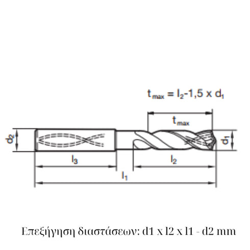 Carbide Drill 12xD with Coolant, 51893 Dimensions