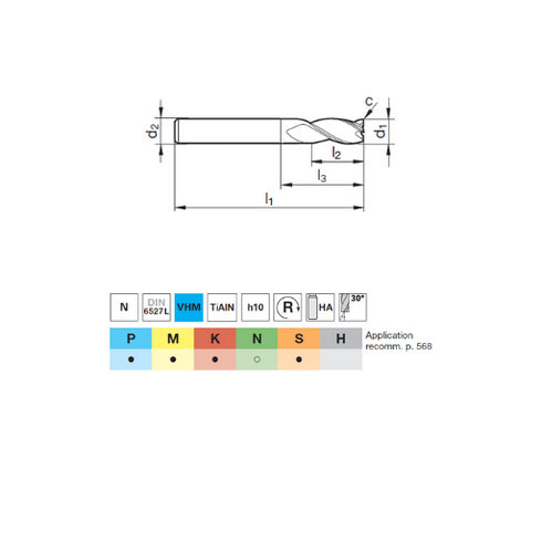 Carbide End Mill 3F, 54523 dimensions