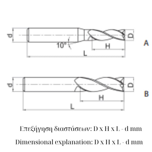 Carbide End Mill 3F Aluminum AL-3E Dimensions