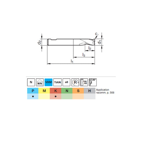 Carbide End Mill 3F Extra Short, 64080 dimensions