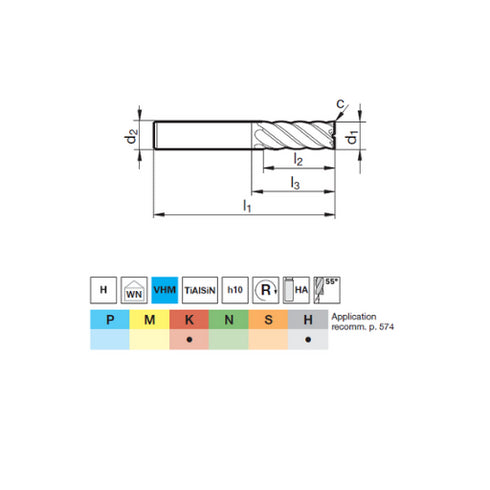 Carbide End Mill 6F, 54207 dimensions