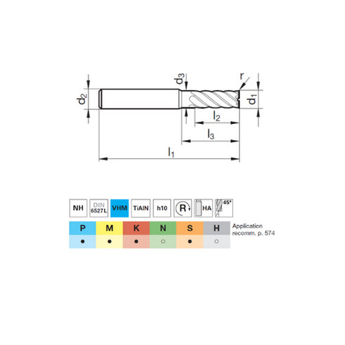 Carbide End Mill 6F Radius, 54206 DIMENSIONS