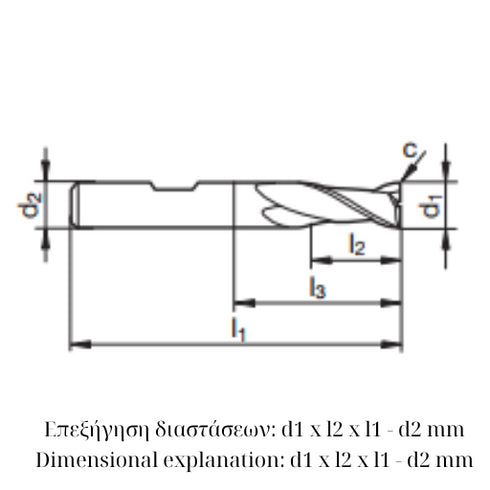 Carbide Finishing End Mill 2F 54521 Dimensions