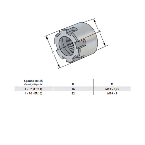 Clamping Nuts DIN 6499 (ISO 15488) ER-System - Mini Dimensions