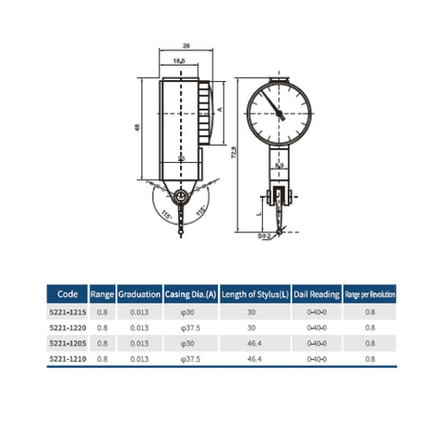 Dasqua Precision Dial Test Indicator with Long Styli
