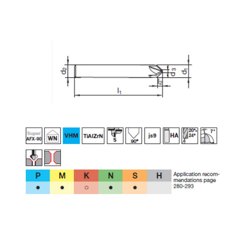 Deburring end mills 90° 63399 Dimensions