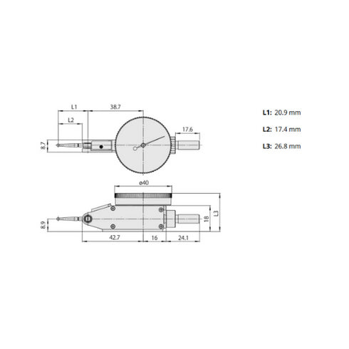 Dial Test Indicator 12.5-0.01mm, MITUTOYO Dimensions