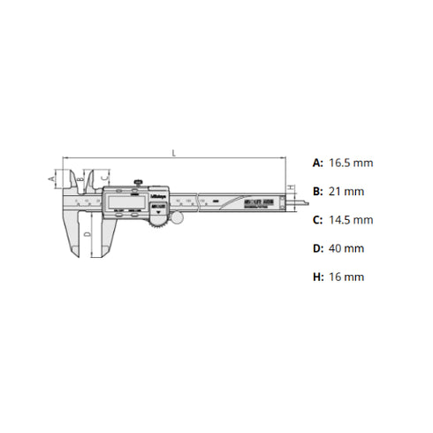 Digital ABS AOS Caliper, MITUTOYO Dimensions