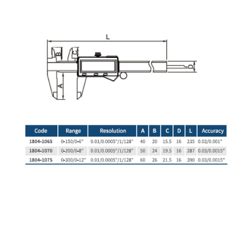 Digital Caliper with Fraction Function & Data Output, DASQUA DIN862