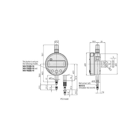Digital Indicator ID-S1012XB2, MITUTOYO Dimensions