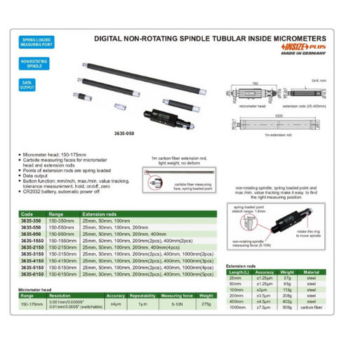 Digital Internal Hole Micrometer with Extension Bars Details