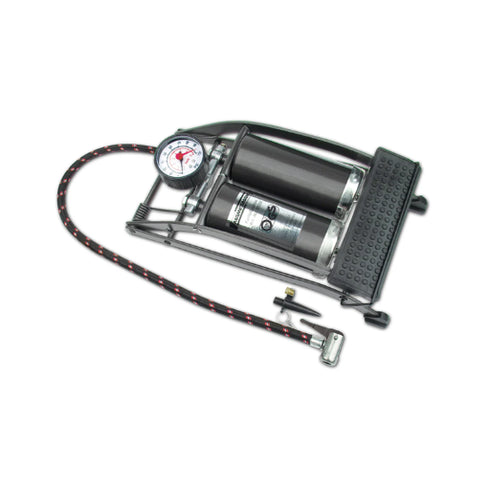 Double Cylinder Foot Air Pump with Pressure Gauge & Adapter Set