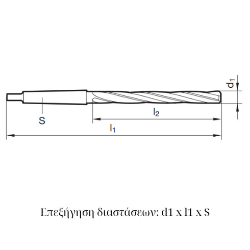 HSS 3F Taper Shank Drill DIN343, 72210 Dimensions