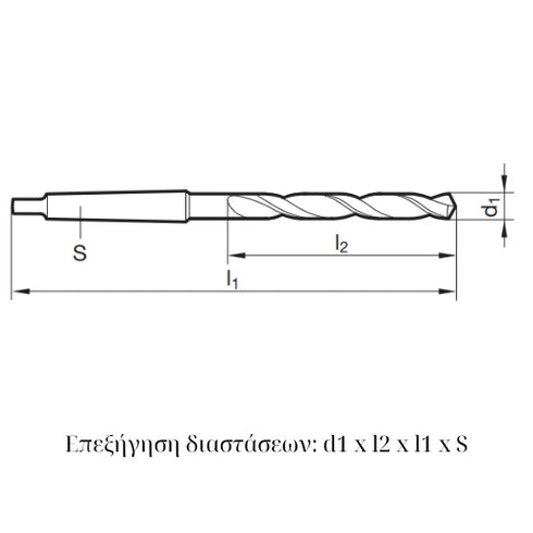 HSS Taper Drill 5xD DIN345, 71300 Dimensions