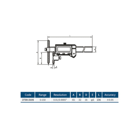 IP67 Digital Centerline Caliper, DASQUA Stainless Steel with Adjustable Conical Points