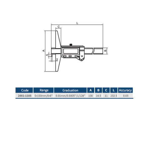 IP67 Digital Depth Caliper, DASQUA Solid Stainless Steel with Widened Base