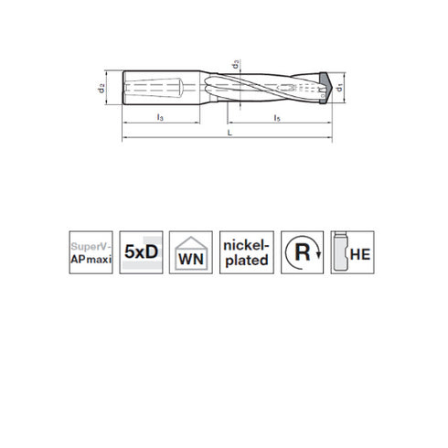 Indexable Drills 5xD, 76001 Dimensions