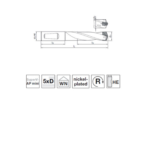 Indexable Drills 5xD, 77001 Dimensions