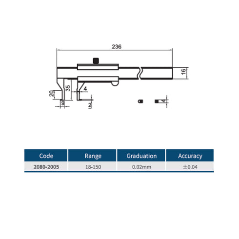 Inside Groove Vernier Caliper Monoblock Structure, DASQUA Hardened Stainless Steel