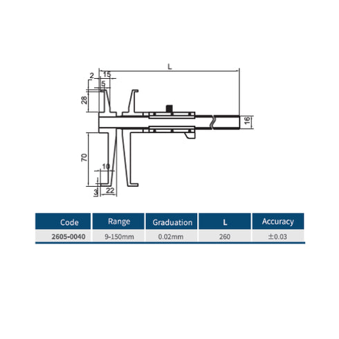 Inside Groove Vernier Caliper with Upper & Lower Jaws, DASQUA