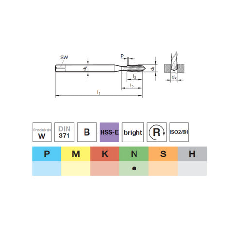 Machine Tap (M2-M10) HSS-E DIN371, 73131 Dimensions