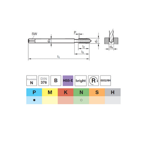 Machine Tap (M2-M24) HSS-E DIN376, 73138