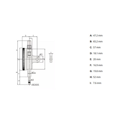 Mechanical Dial Indicator - 0.01mm-10mm, MITUTOYO Dimensions