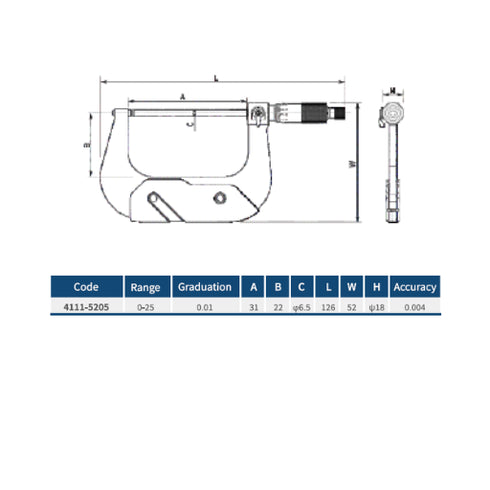 Outside Micrometer Chrome Plated Frame, DASQUA ISO 3611 (DIN863)
