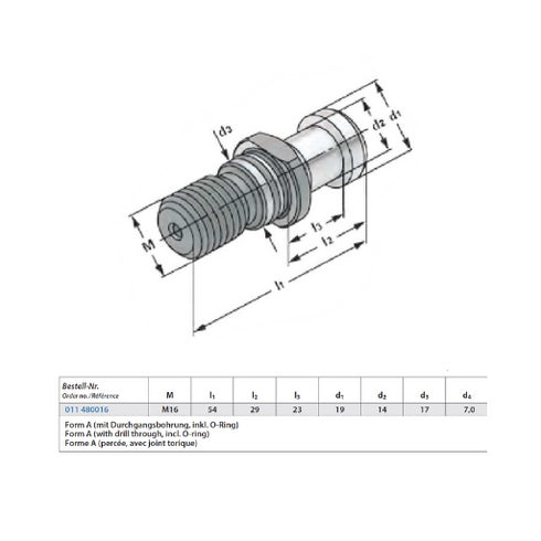 Pull Studs Similar to DIN 69872 A, Lengthened by 3mm Dimensions