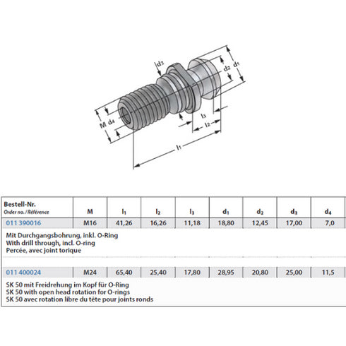 Pull studs CAT metric Dimensions