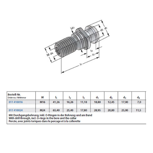 Pull studs CAT metric for high-pressure cooling Dimensions