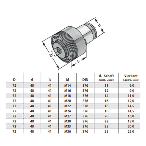 Quick Change Adaptors With Safety Clutch, Size 3 Dimensions