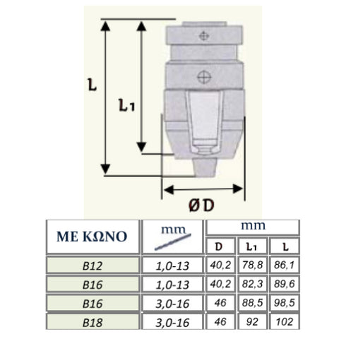 ROHM Drill Chuck Keyless with Taper Dimensions