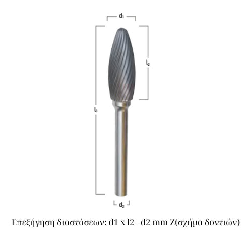 Rotary Carbide File Flame-Shaped (Shape HMB) Dimensions