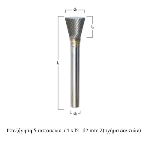 Rotary Carbide File Inverted Cone (Shape WKN) Dimensions