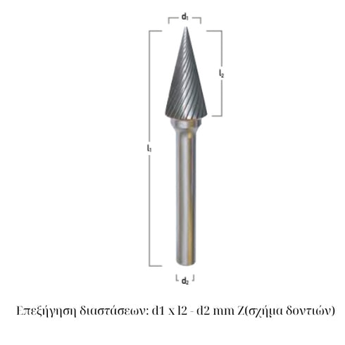 Rotary Carbide File Tapered Pointed (Shape SKM) Dimensions