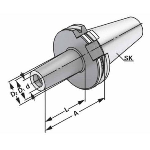 SK Cone for End Mills and Milling Heads with Threaded Shank and Internal Cooling AD/B Dimensions