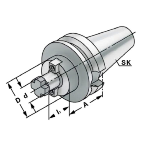 SK Cone for Milling Heads and Discs with Internal Cooling AD/B Dimensions
