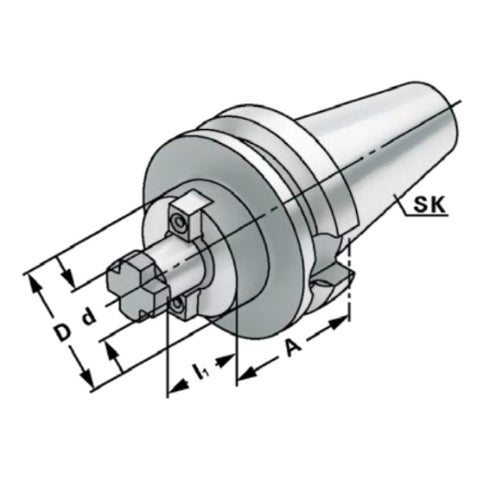 SK Cone for Milling Heads (d=13 mm) Dimensions