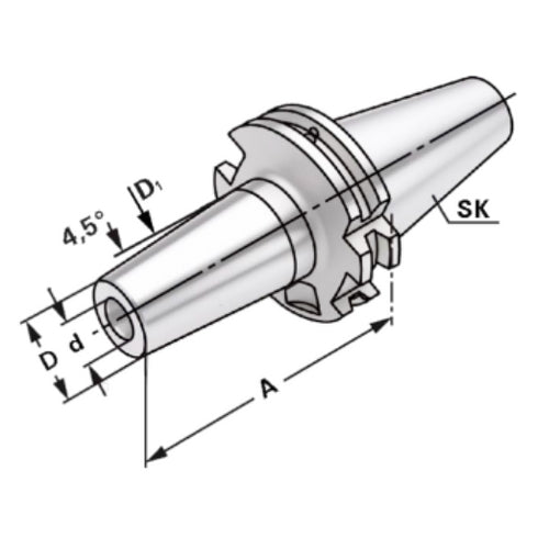 SK Cone for Shrink Fit Chucks with Internal Cooling AD/B Dimensions