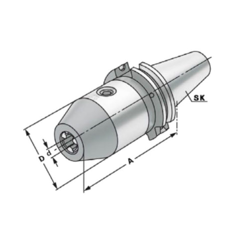 SK Cone with Chuck and Internal Cooling AD Dimensions