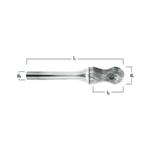 Solid Carbide Burr – Radius Cylinder, Ball Nose, With End Cut