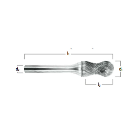 Solid Carbide Burr – Radius Shape Cylinder, Ball Nose, With End Cut
