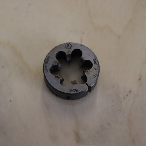 Solid Circular Threading Die Whitworth W 3/4" x 10 (BSW) HSS, ENGLAND
