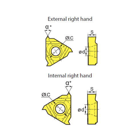 Threading Insert RT16.01W/N-A/AG/G 60°, ZCC CT Dimensions