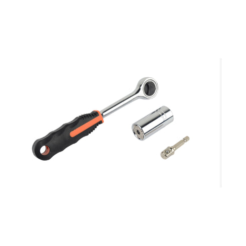 Universal Socket 7-19mm with Adapter & Reversible Ratchet 3/8"