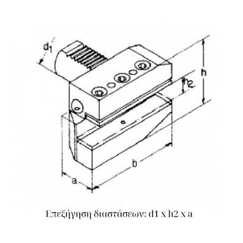 VDI B6 Radial Toolholder, Left-Hand, Long Type Dimensions
